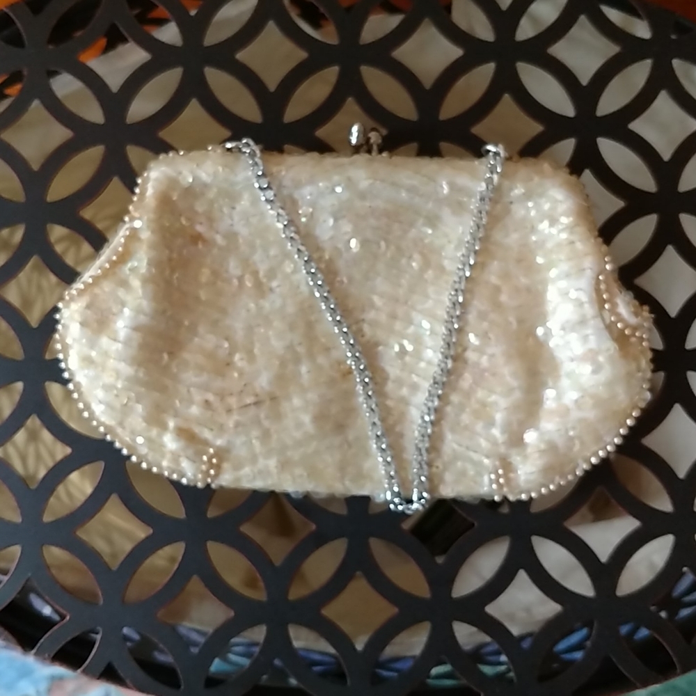 Vintage Sequined And Beaded Off White And Silver … - image 2